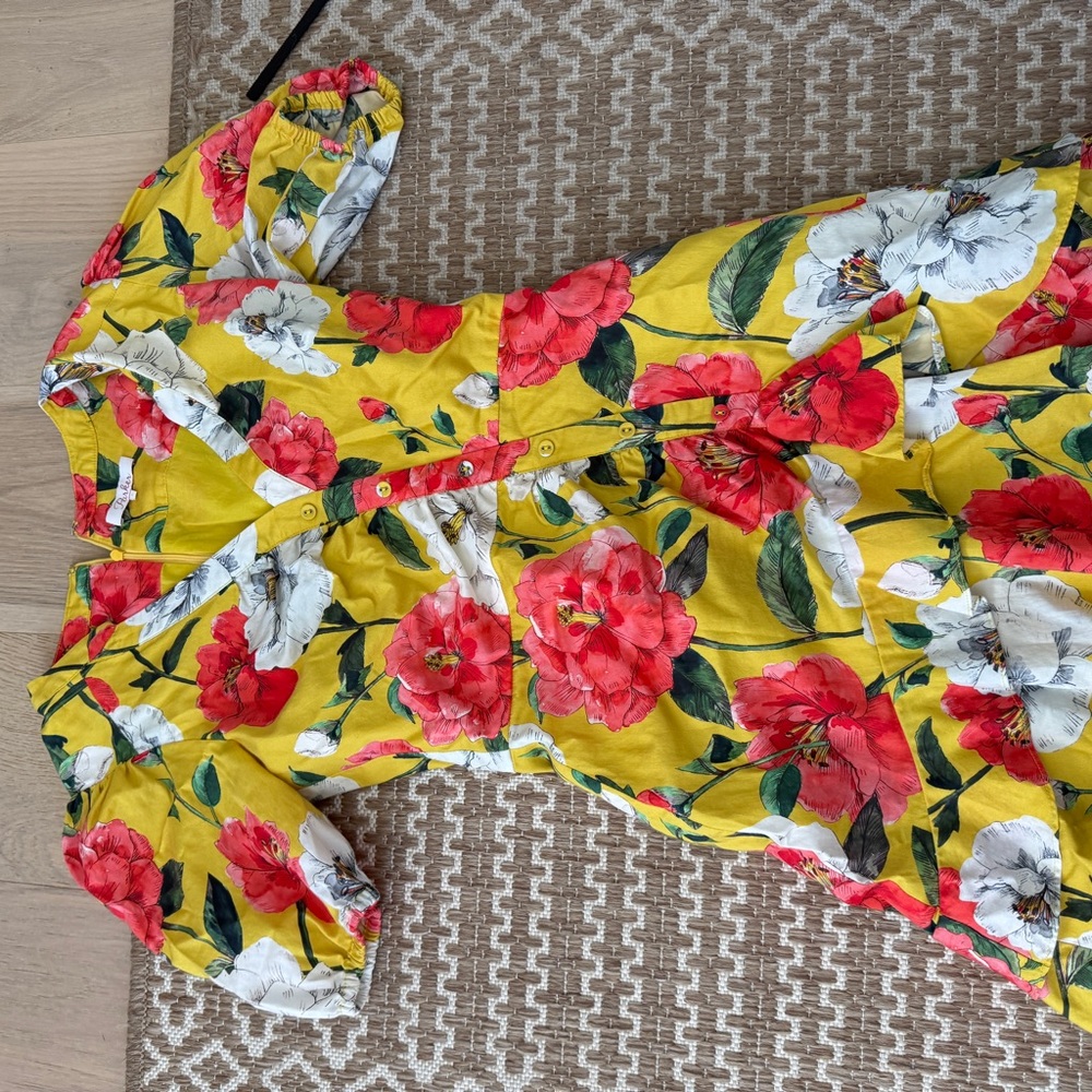 Parker floral Yellow Dress with Red and White Flowers